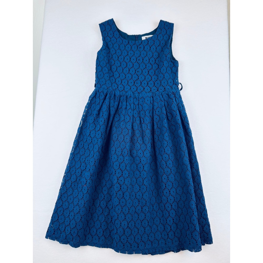 BINPAW Girls Teal Blue Floral Lace Sleeveless Special Occasion‎ Dress Size 6-7